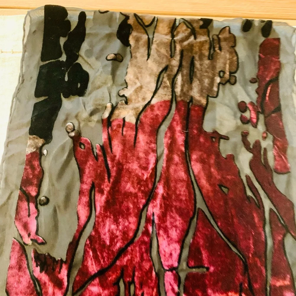 J & X silk velvet scarf accessory black maroon colored